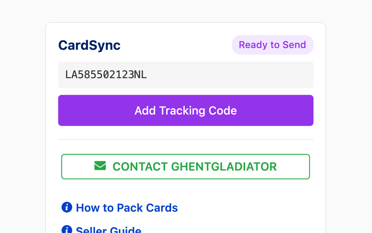 CardSync widget on Cardmarket order showing tracking code and Add Tracking Code button